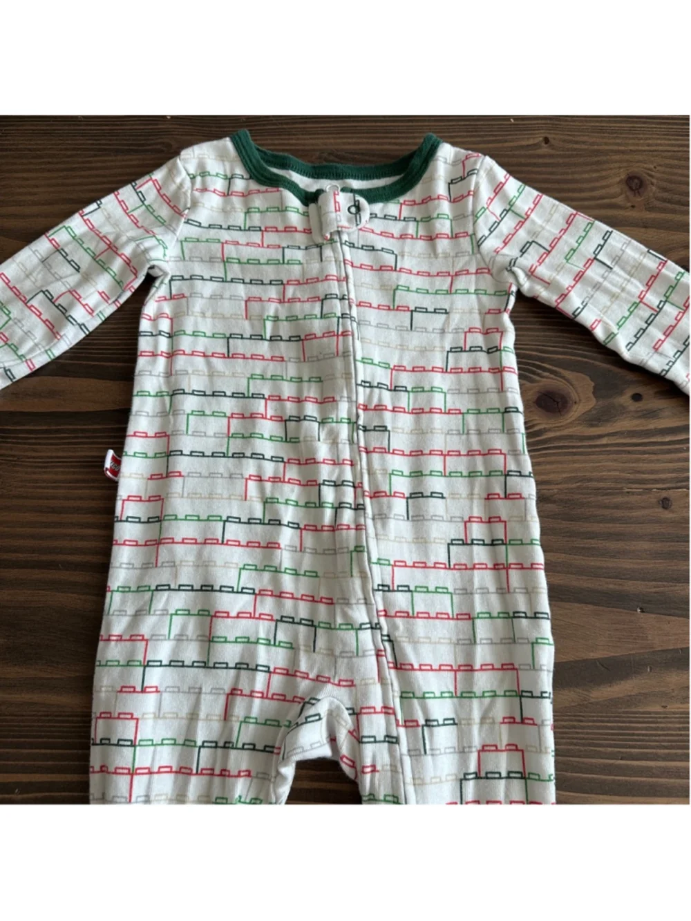 LEGO Baby Footie Sleeper 6-9M White Green Blocks Zip Pajamas